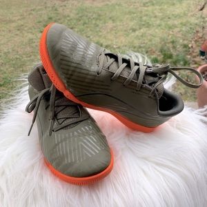 Kids Puma Green Sneaker with Neon Orange Sole